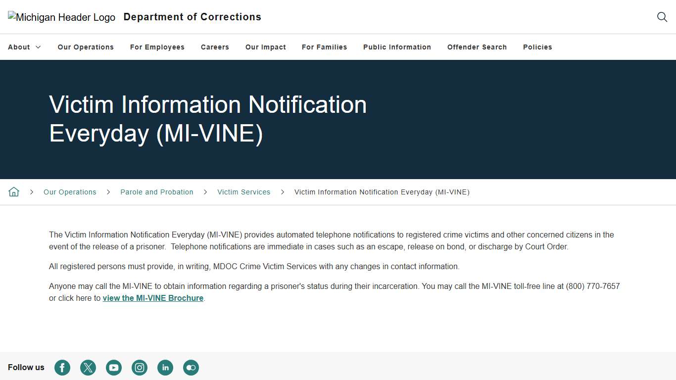 Victim Information Notification Everyday (MI-VINE)